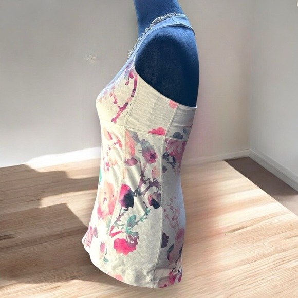 Lululemon Scoop Neck Tank Top Sz 6 Blurred Blossoms Floral Gray White Racerback - Picture 4 of 7